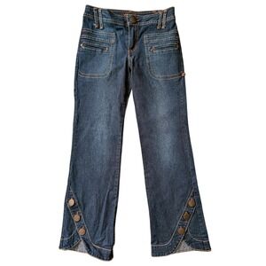 Vintage Y2K Bootcut Jeans Women 10 Button Hem Blue Denim Grunge Boho Festival